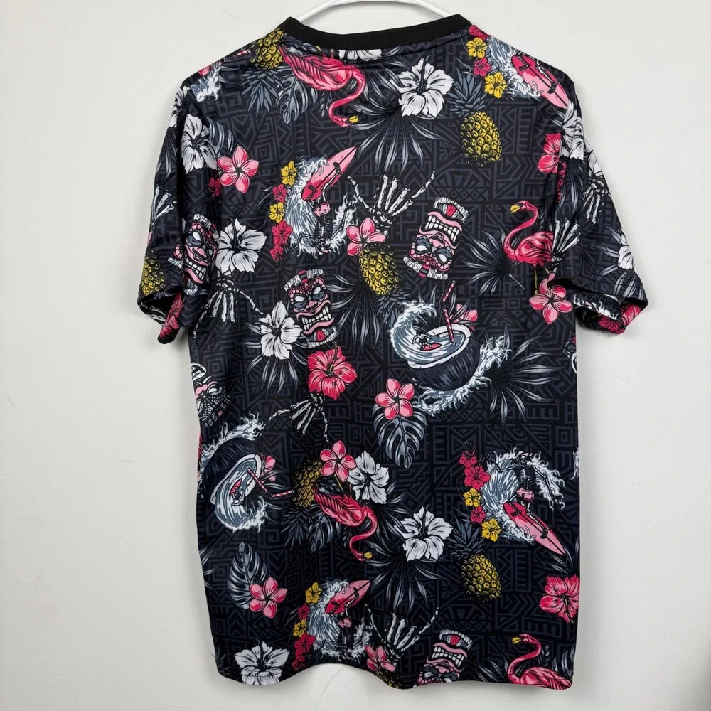 Good Vibes Drill Clothing Co Shirt Mens Medium Black Tropical Tiki Skeleton Surf
